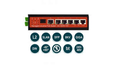 WI-PMS305GF-I Промышленный управляемый L2 коммутатор 4 PoE-out + 1 PoE-in + 1 SFP