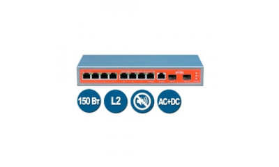 WI-PMS310GF, Коммутатор управляемый L2 PoE 150Вт, порты 8 PoE GE + 2SFP